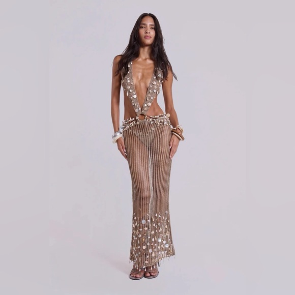 Jaded London Dresses & Skirts - Jaded London Vida Backless Crochet Maxi Dress with Shells Size small